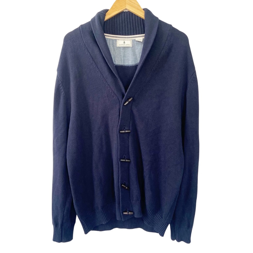 Southern Pines Navy Blue Fisherman Core Sweater Cardigan Toggle Closure XL